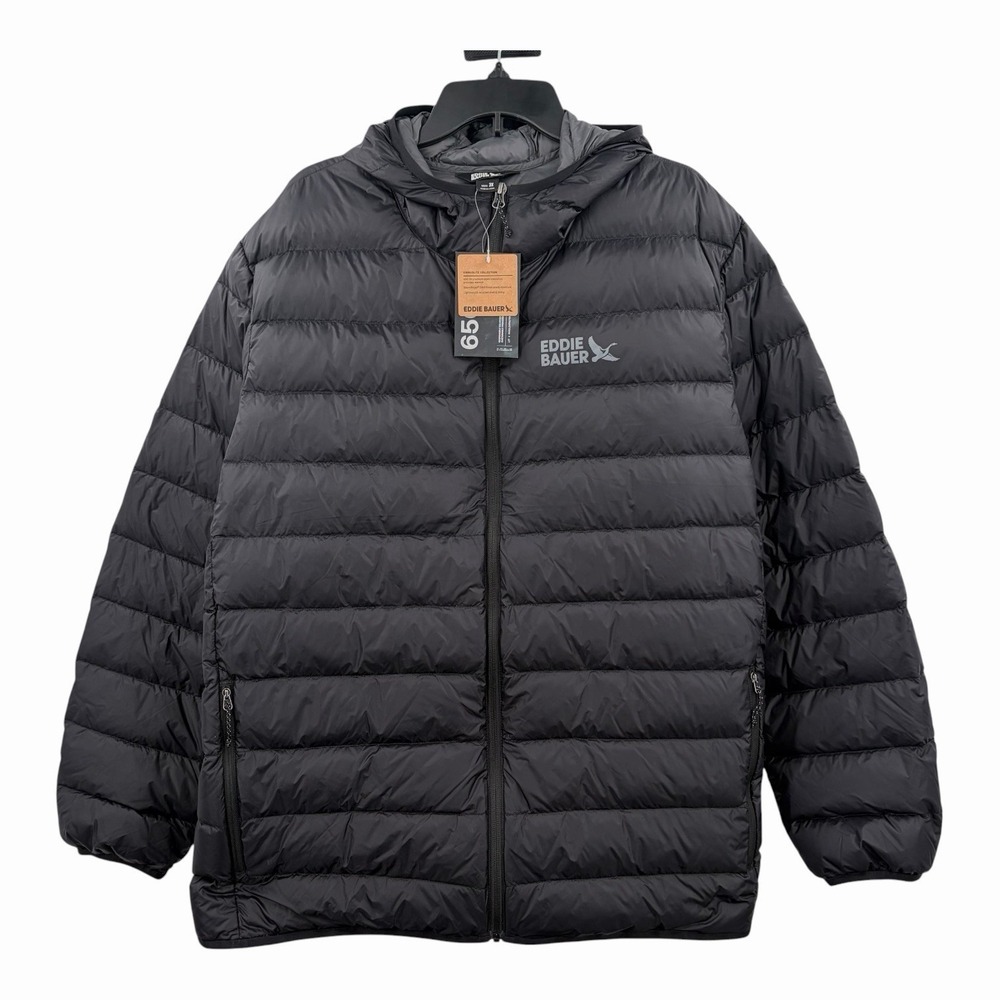 Eddie Bauer Black Cirrus Lite 650 Fill Down Men's Packable Puffer Hooded Sz 3XL